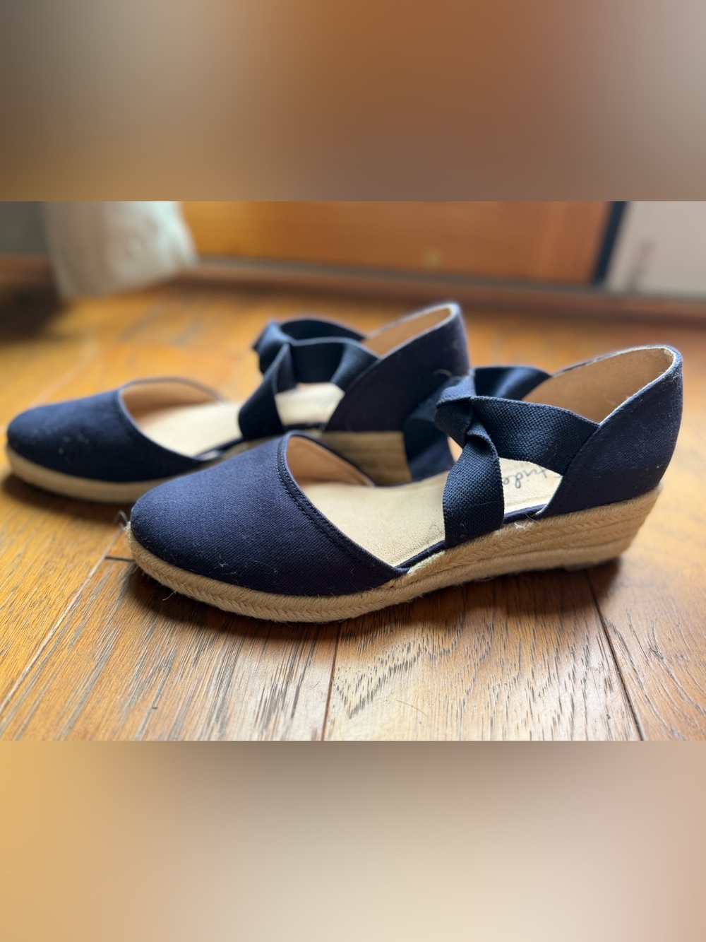 Life Stride Navy Canvas Espadrille Wedge Sandals